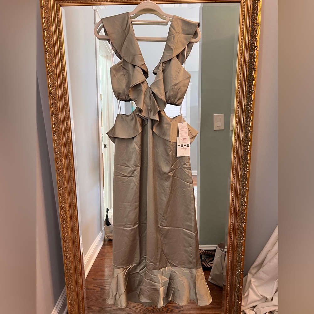 Silk sage cutout dress